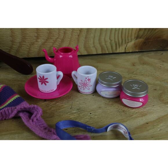American Girl Lot of 14 Blanket Shoes Brush Comb Hat Tea Set Headband Clothes - Picture 2 of 4